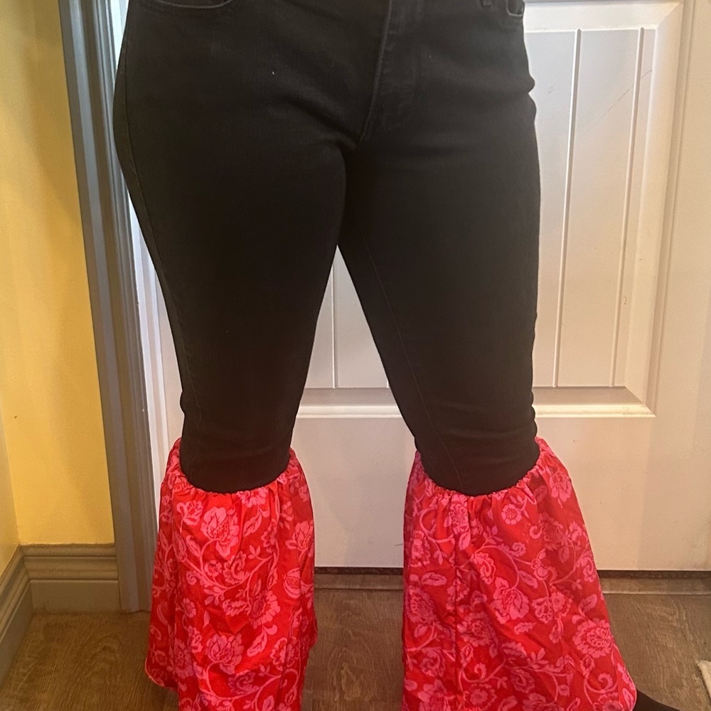 Black Boho upcycled  Jeans with Red Floral Bell Bottoms